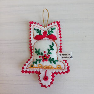 VTG Kurt S. Adler Felt Christmas Hanging Ornaments Bell Embroidered Korea